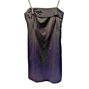 Anne Klein Black Satin Cocktail Dress Sz‎ 14 Elegant LBD Formal Wedding Cocktail